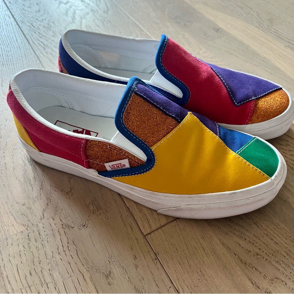Rainbow patchwork classic slip on Vans